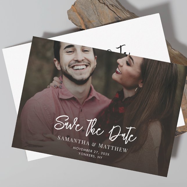 Spara datum Handskriven Foto Elegant Bröllop Datumet (Modern Photo Wedding Save the Date Announcement)