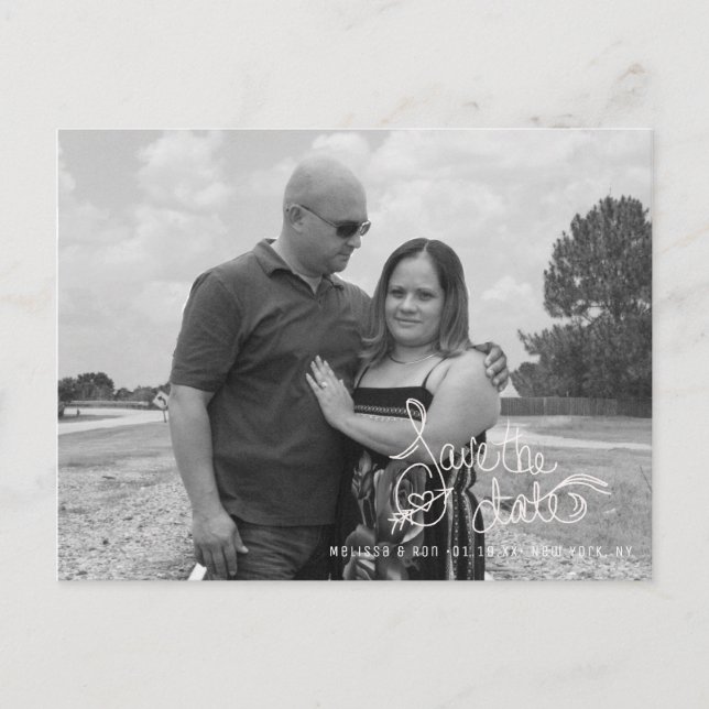 Spara datum Hjärtpil-skript Hand Lettering Po Vykort (Framsida)