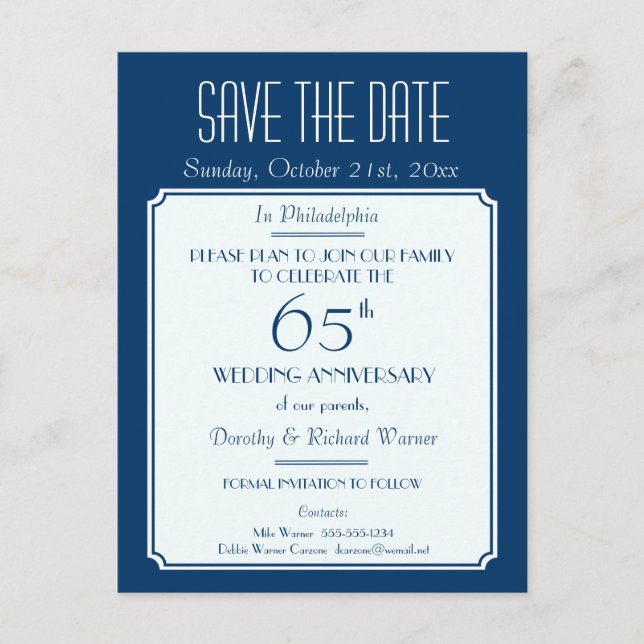 Spara datum i blått party, händelse eller återföre meddelande vykort (Framsida)