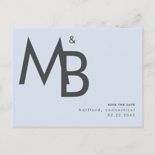 Spara datum i contemporary Monogram Dusty Blue Vykort