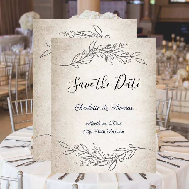 Spara datum i Elegant bröllop Datumet (Wedding Engagement Save The Date Elegant Leaf)