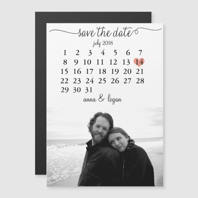 Spara datum i fotokalender magnetisk inbjudningskort (Fram/baksida)