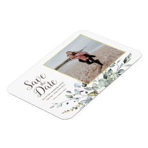 Spara datum i fotot Guld Ram Watercolor Blommigt Magnet