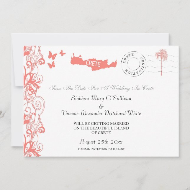 Spara datum i korall Rosa och vit Inbjudningar (Framsida)