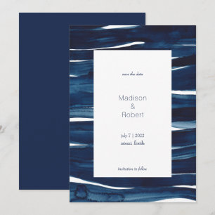 Spara datum i Modern Navy Blue Watercolor Vågar Inbjudningar