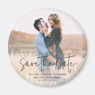 Spara datum i Modern Script Photo Elegant bröllop Magnet