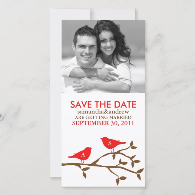 Spara datum i Monogrammed Love birds Datumet (Framsida)