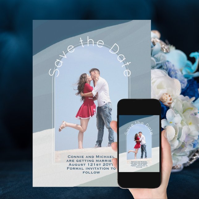 Spara datum i trender | Photo Dusty Blue Rand Inbjudningar (Skapare uppladdad)