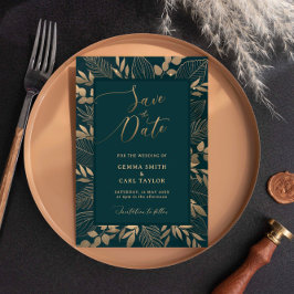 Spara datum-inbjudan med blad i guld inbjudningar