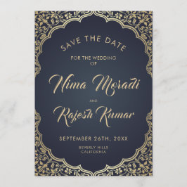Spara datum, indiskt Bröllop, blått och Guld Datumet