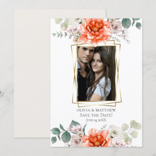 Spara datum Intensiva korallfärgade pionblommor Inbjudningar