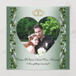 Spara datum irländskt bröllop  klöver och band inbjudningar