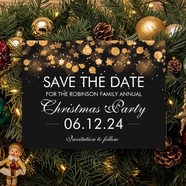 Spara datum jul guld glittrande stjärnor meddelande vykort (Save The Date Christmas Gold Sparkling Stars Announcement Postcard)