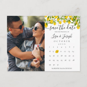 Spara datum kalender citroner blommar foto vykort