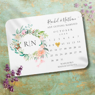 Spara datum kalender Guld hjärta Blommig Magnet