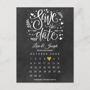 Spara datum kalender guld hjärta krit tavla vykort
