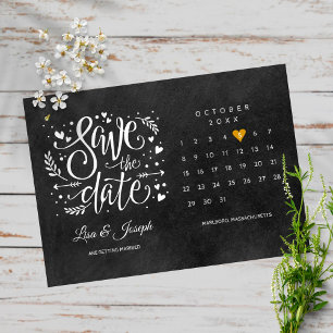 Spara datum kalender guld hjärta kritskrift vykort