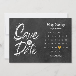 Spara datum kalender guld hjärta kritskrifts tavla datumet