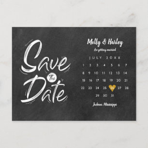 Spara datum kalender guld hjärta kritskrifttavla vykort