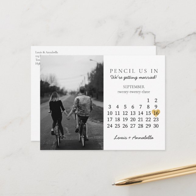 Spara datum kalender Guld hjärta September 2023 Vykort (Fram/Back In Situ)