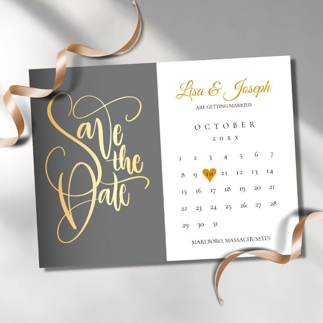 Spara datum-kalender guld kärlek hjärta inbjudningar (Skapare uppladdad)
