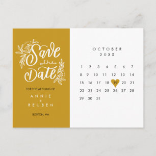 Spara datum-kalender guld kärlek hjärta vykort