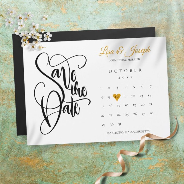 Spara datum kalender Guld Kärlek Hjärtan Magnetisk Inbjudningskort (Skapare uppladdad)