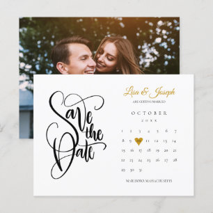 Spara datum kalender Guld Kärlek Hjärtat Foto Medd Meddelande Vykort