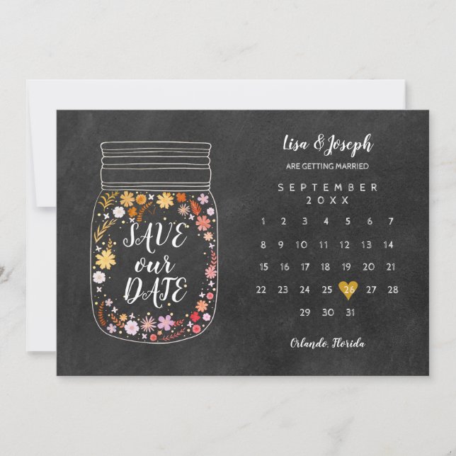 Spara datum kalender hjärta murar krukor kritskrif datumet (Framsida)