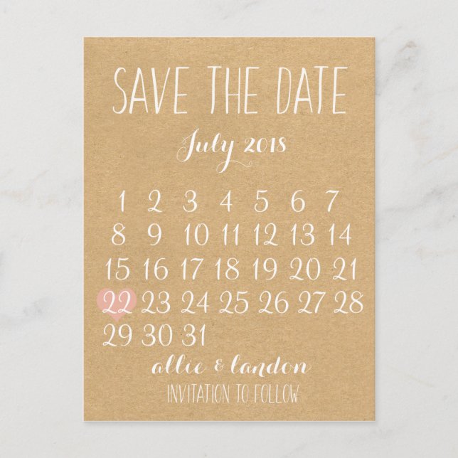 Spara datum-kalender meddelande vykort (Framsida)