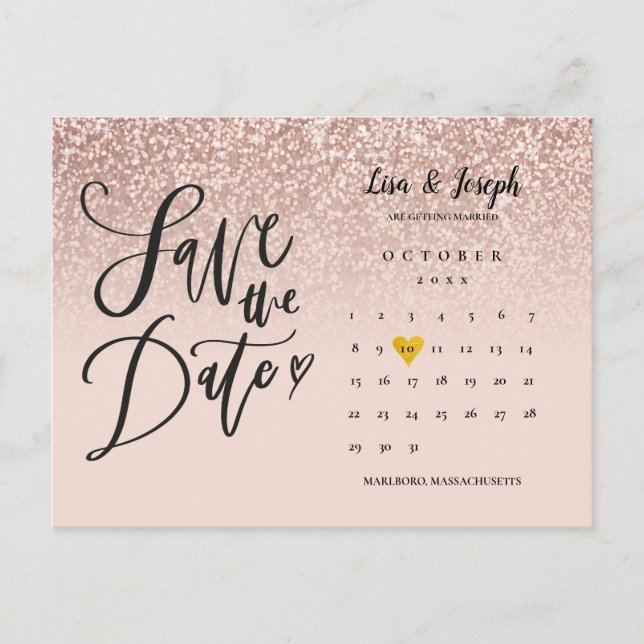 Spara datum-kalender QR-kod Rosa Guld Glitter Meddelande Vykort (Framsida)
