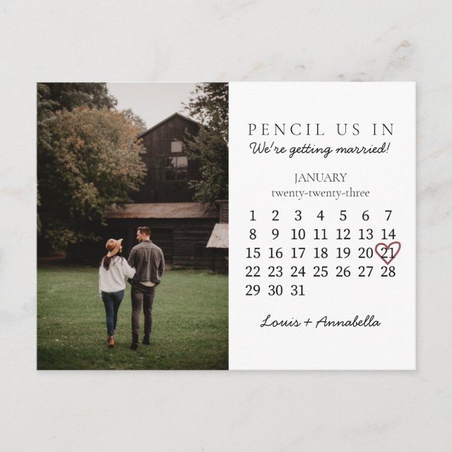 Spara datum kalender Ros Hjarta Januari 2023 Månad Vykort (Framsida)