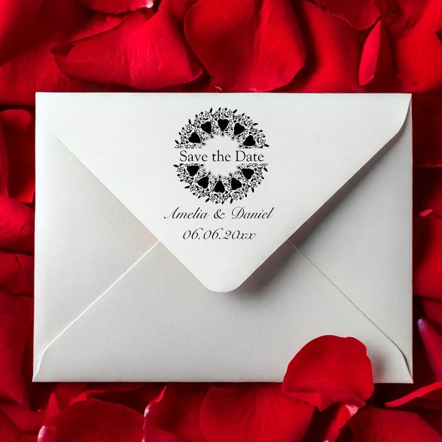 Spara datum Kärlek Hjärtkrans Stämpel (Romantic Save the date stamps)