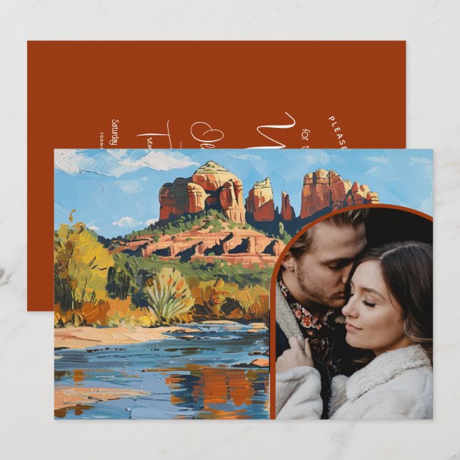 Spara datum - katedralen Sedona Red Sten Inbjudningar (Fram/baksida)