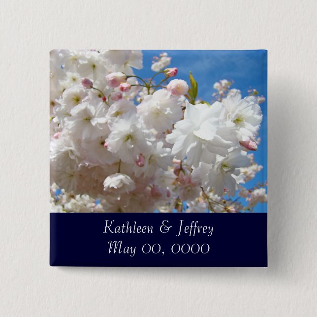 Spara datum!-knapparna Blommar Bride Groom Namn Knapp (Framsida)