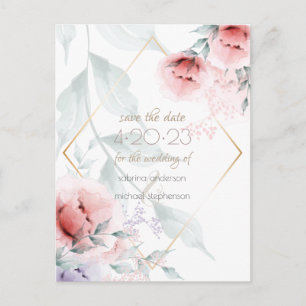 Spara datum Korall/Lilafärgad Akvarell Peony Vykort