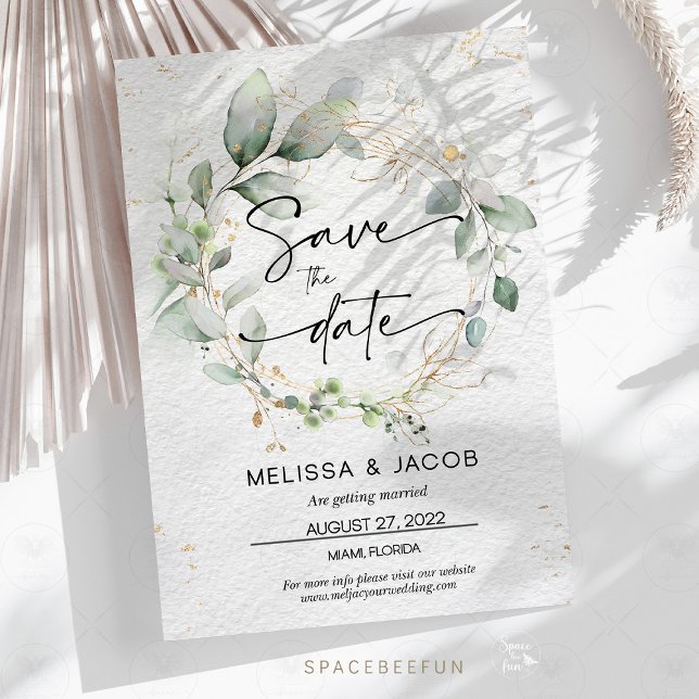Spara datum kort Bröllopsblommor Minimalistisk (Save the date wedding card, minimalist green wedding, floral wedding stationery, eco-friendly weddin)