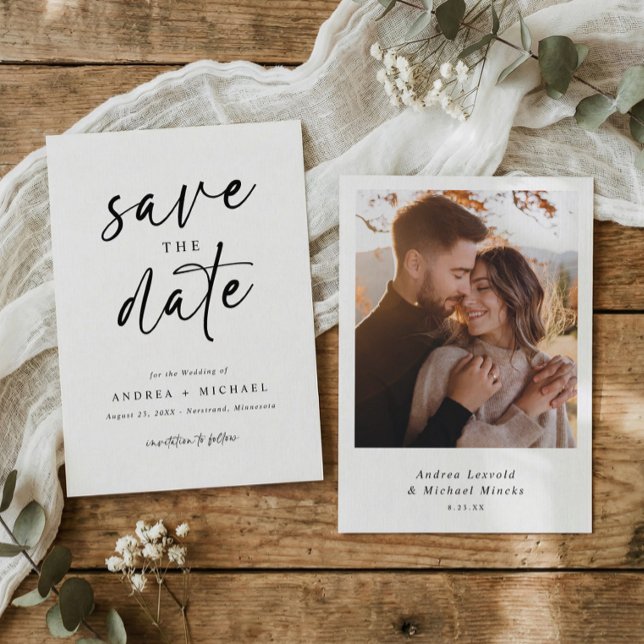 Spara datum-kort Moderna Minimalistiska Roliga Inbjudningar (Fun casual handwriting save the date photo cards)