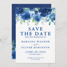 Spara datum-kort Navyblå akvarellblomma