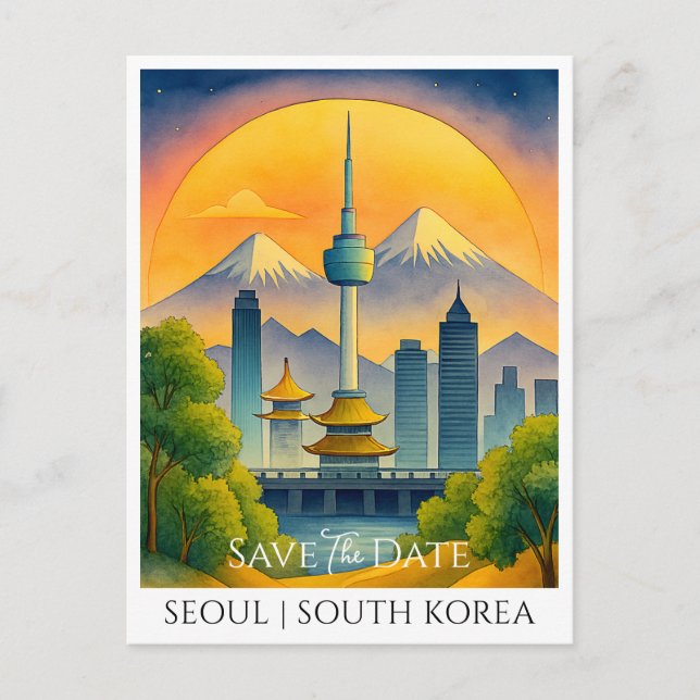 Spara datum-kort | Seoul Sydkorea Akvarell Vykort (Framsida)