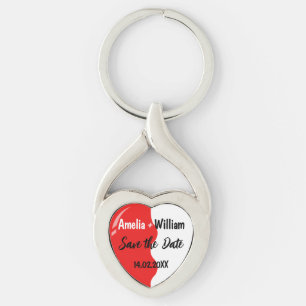 "Spara datum" lämnat sida, parad Twisted Heart Silverfärgad Nyckelring