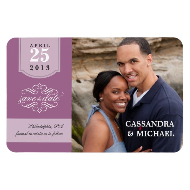 Spara datum - Lavender Anpassningsbar Photo Magnet (Horisontell)