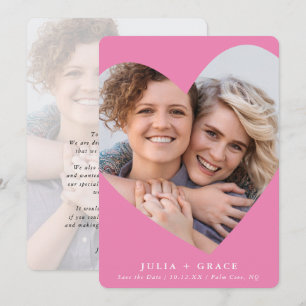 SPARA DATUM lgbtq, modern foto hjärta söt rosa Inbjudningar