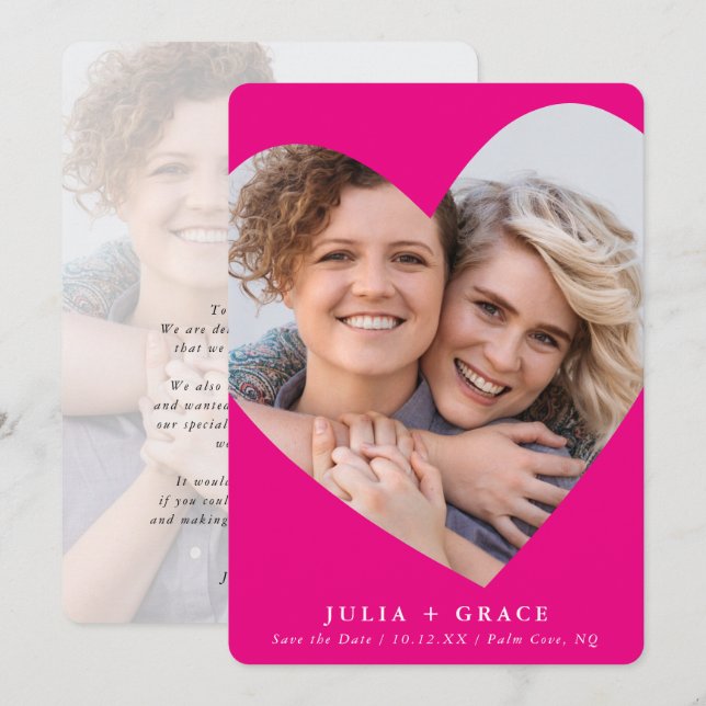 SPARA DATUM lgbtq, modern foto rosa i ram Inbjudningar (Fram/baksida)