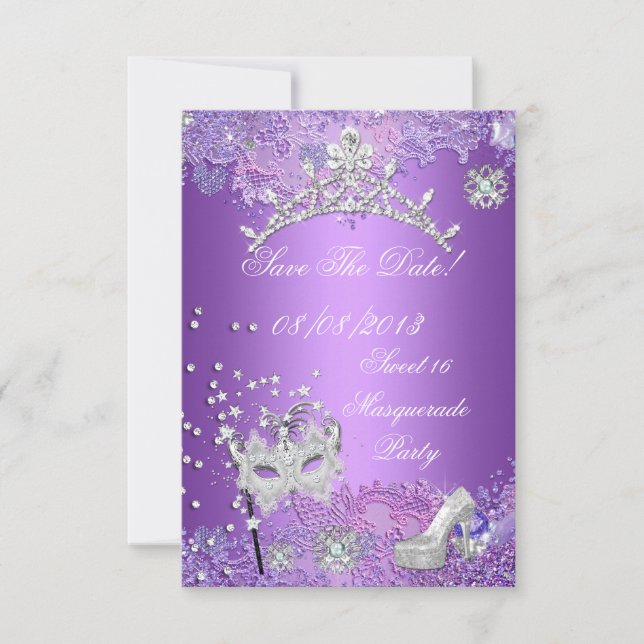 Spara datum Lila Sweet sixteen 16-maskerad Datumet (Framsida)
