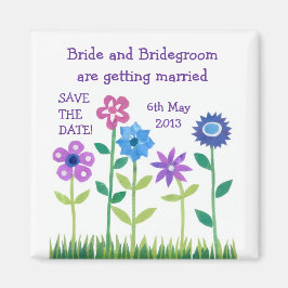 "Spara datum" Magnet, Rosan och Blåa blommor Magnet