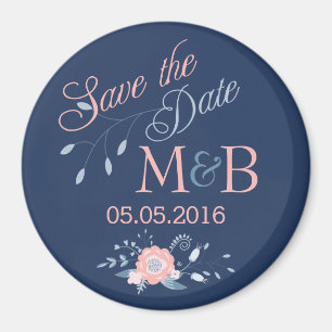 Spara datum magneter Boho bröllop monogramblått