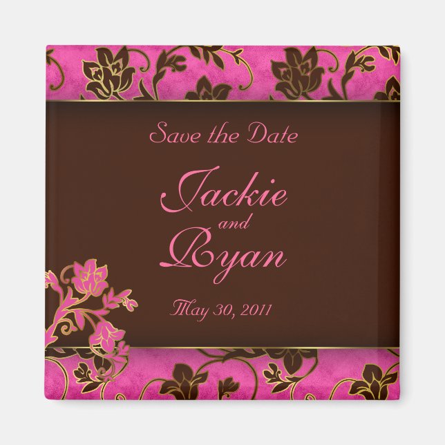 Spara datum magneter Guld Blommigt Rosa Brown (Framsidan)