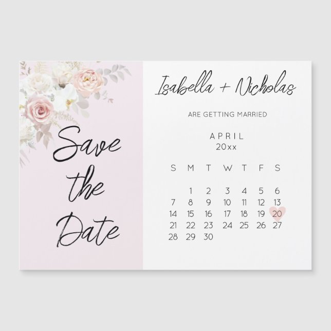 Spara datum magneter-kalender med Rosa Flowers Magnetisk Inbjudningskort (Framsida)