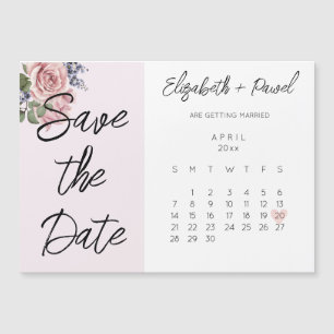 Spara datum magneter-kalender med Rosa Flowers Magnetisk Inbjudningskort